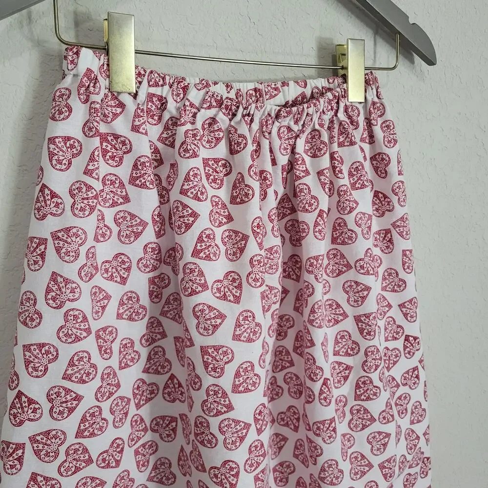 Handmade Skirt Womens XS S Heart Bow Print White Red Valentines Spring Summer